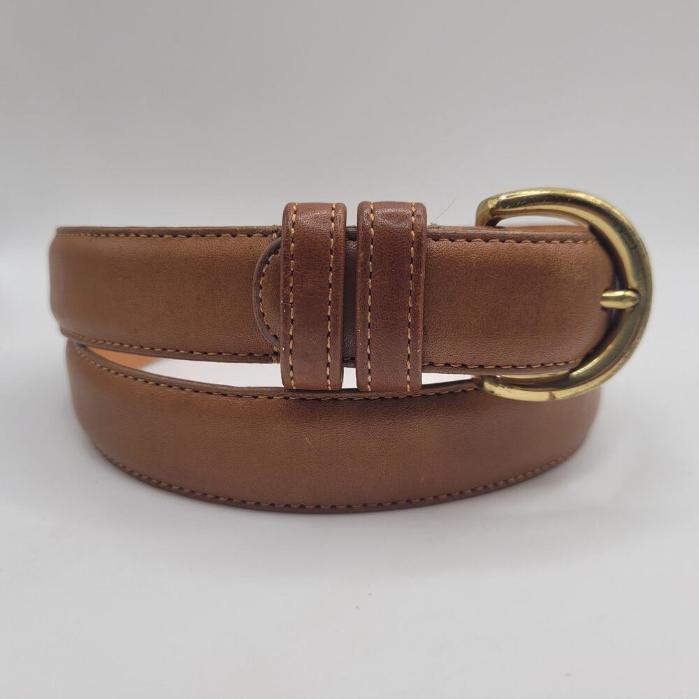 Coach Belt Medium British Tan Glove Tanned Leather Brass Buckle Classic USA 8400